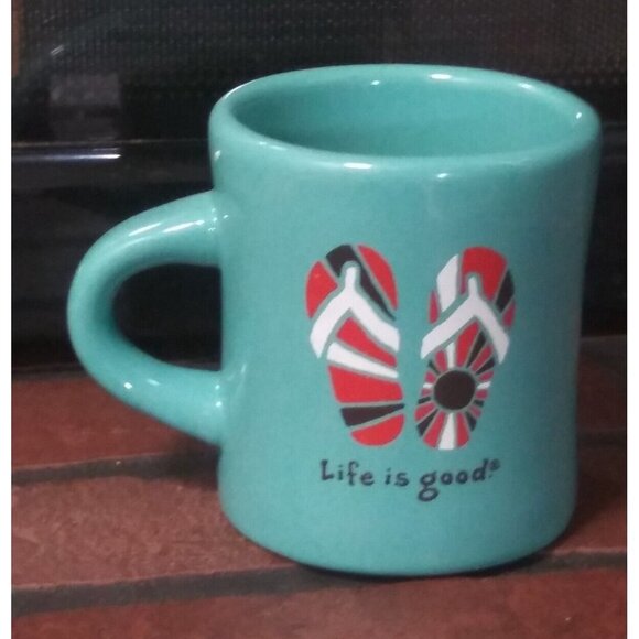 Life Is Good Turquoise Coffee Mug Heavy Stoneware NWOT FLIP FLOPS do what you... - Picture 7 of 7